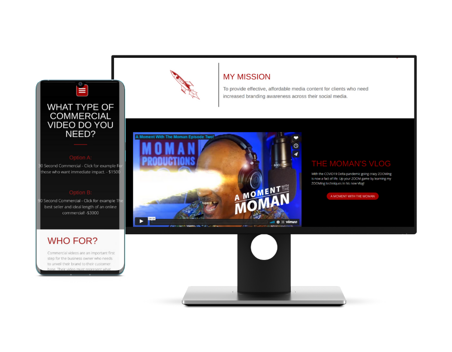 Web design and development project for Moman Productions Videographer